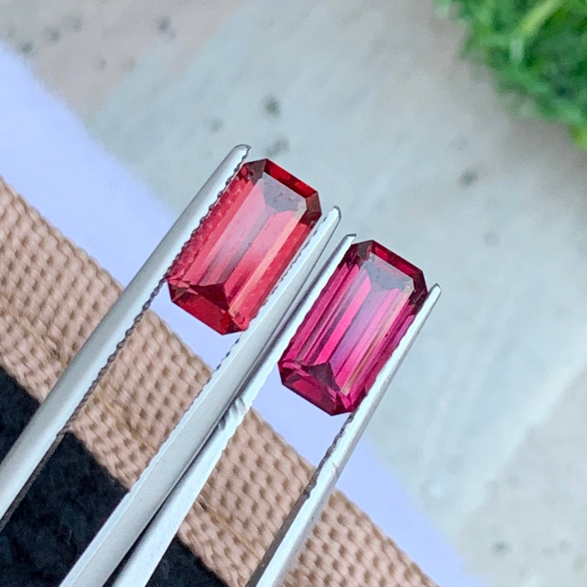 Emerald Cut Pink Garnet Pair from Onestep Gems