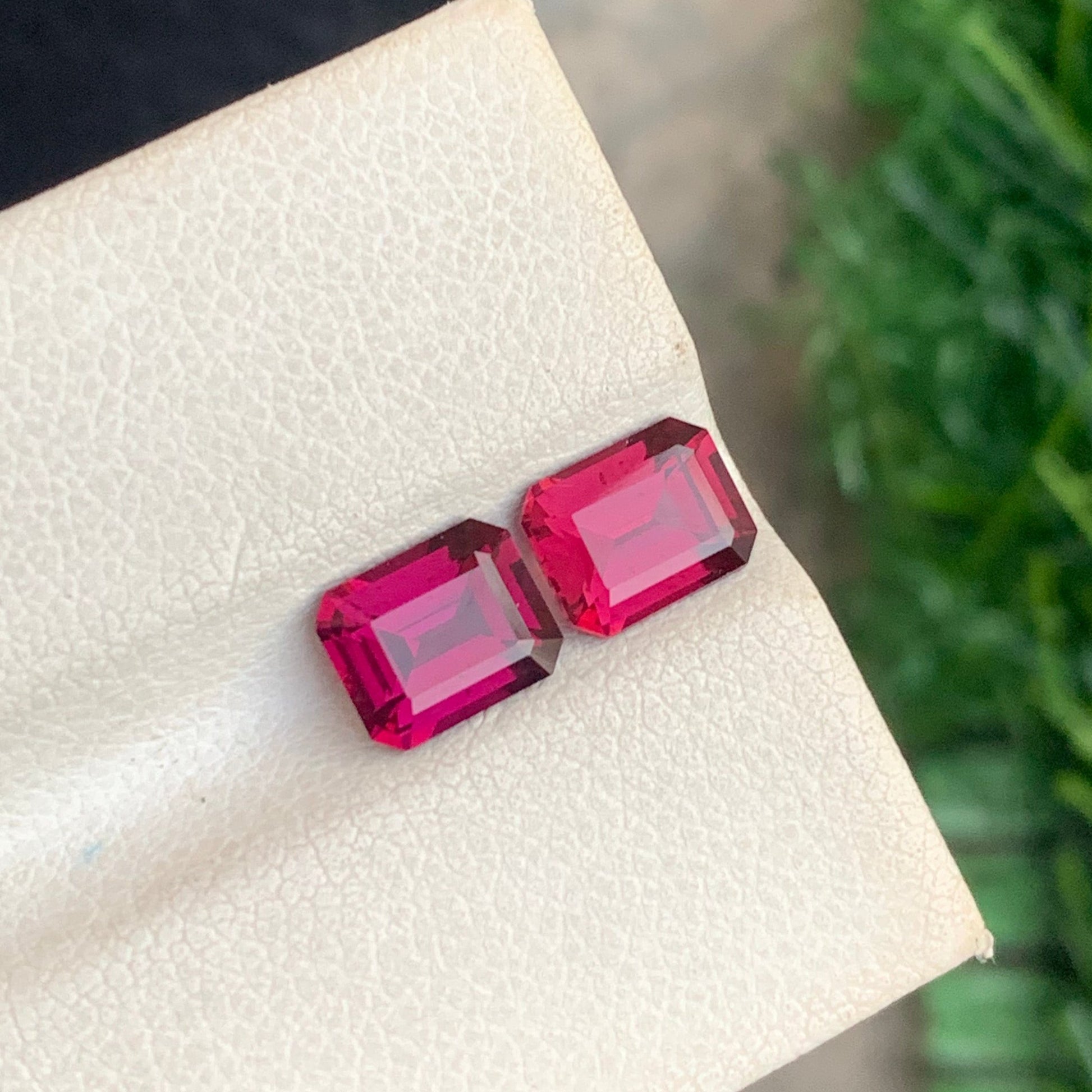 Emerald Cut Pinkish Red Garnet Earrings Stones