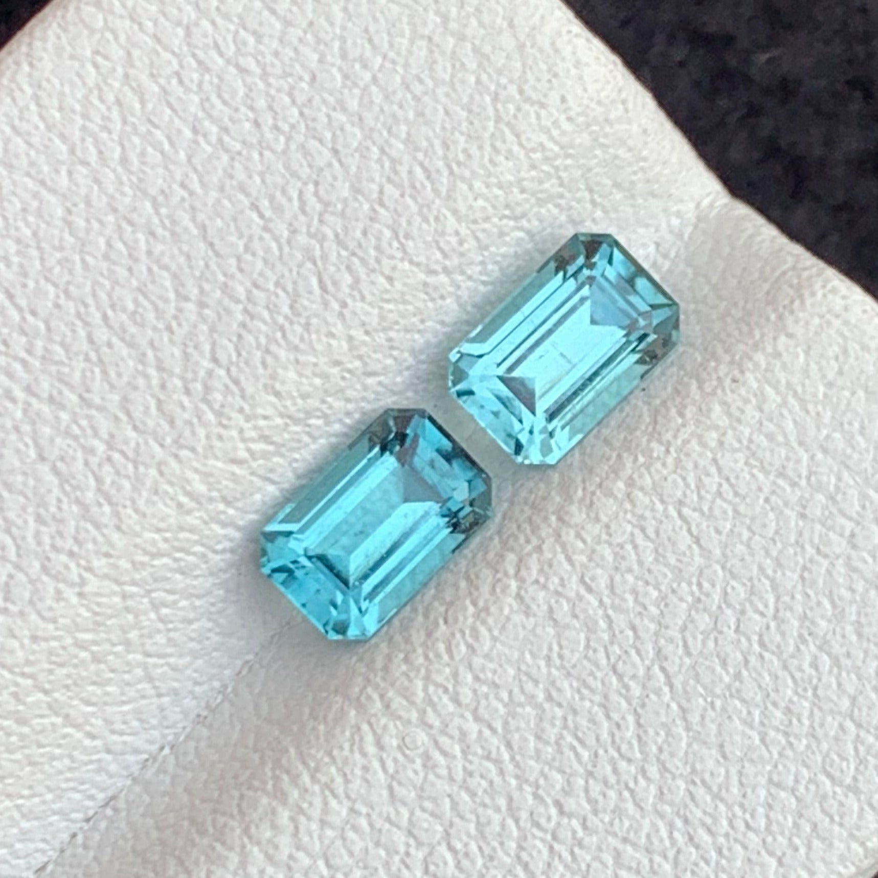 Emerald cut blue tourmaline gemstones Afghanistan
Electric blue tourmaline earring stones