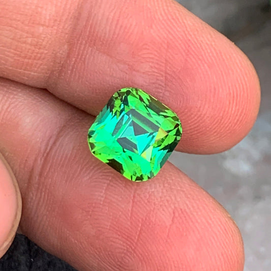 Bluish Green Tourmaline, Cushion Shape 6.30 Carats - Fresh Green Loose Tourmaline