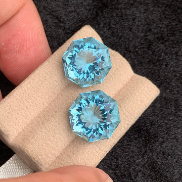 19.10 Carats Swiss Blue Topaz Pair with Octagonal Shape for Earrings from Africa
