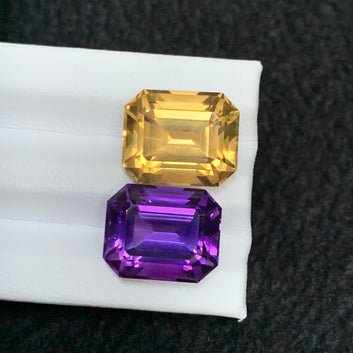 22.40 Carats Reverse Amethyst Citrine Pair for Jewelry, Emerald Cut