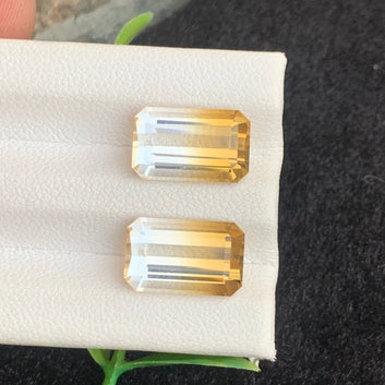 9.33 Carats Loose Bicolor Citrine Pair with Emerald Shape for Earrings