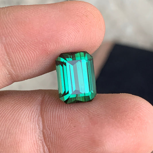 7.10 Carats Light Bluish Green Tourmaline, Green Gemstone in Emerald Shape