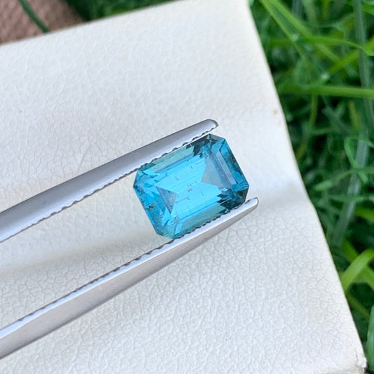 1.30 Carats Neon Blue Tourmaline, Neon Blue Gemstone Emerald Cut