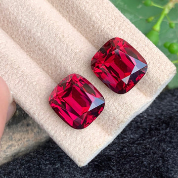 16.57 Carats Natural Red Garnet Pair for Earrings – Cushion Cut Premium Rhodolite Garnet Pair