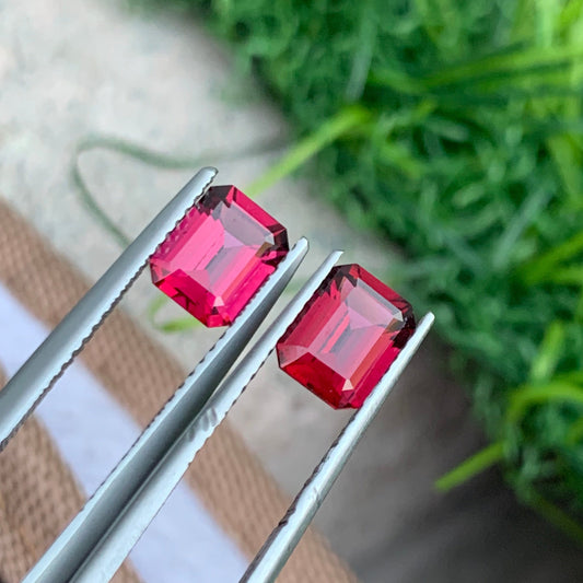 2.50 Carats Pink Garnet Pair | Pinkish red Garnet Earring Pair | Emerald Shape