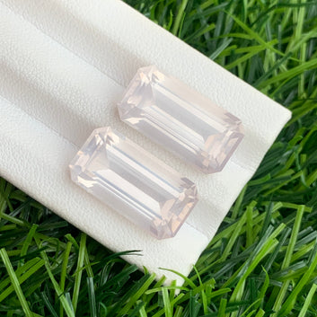 23.15 Carats Natural Rose Quartz Gemstone Pair with Emerald Cut, 18.95 x 9.97 x 8.34 MM