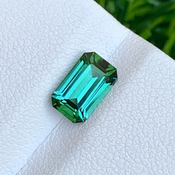 Bluish Green Tourmaline Gemstone, Emerald Cut 1.30 Carats