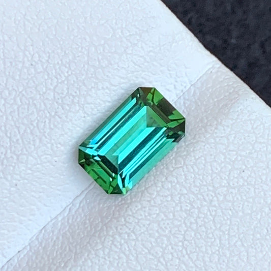 Bluish Green Tourmaline Gemstone, Emerald Cut 1.30 Carats