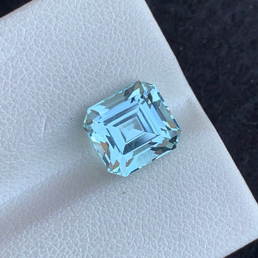 Blue Aquamarine Gemstone, Long Asscher Cut 3.40 Carats