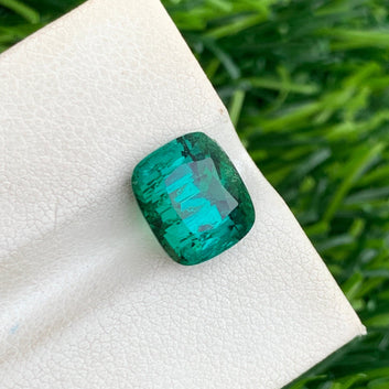 3.75 Carats Bluish Green Tourmaline, Loose Green Tourmaline Cushion Shape