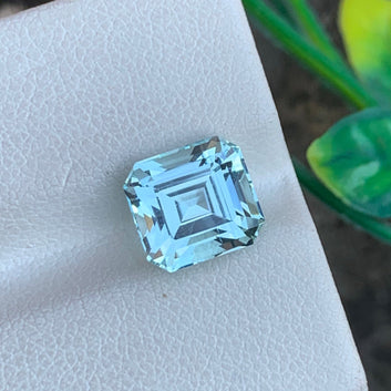 Blue Aquamarine Gemstone, Long Asscher Cut 3.40 Carats