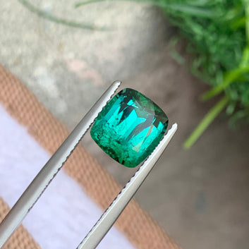 2.80 Carats Bluish Green Tourmaline, Natural Green Tourmaline Cushion Shape