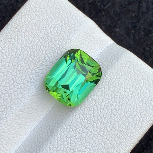 Bluish Green Tourmaline, Cushion Shape 4.95 Carats - Rear Green Tourmaline