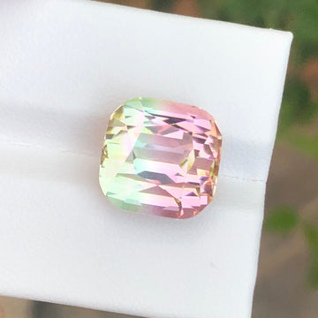 13.77 Carats Bicolor Tourmaline, Afghan Bi-Color Tourmaline Gemstone with Cushion Shape