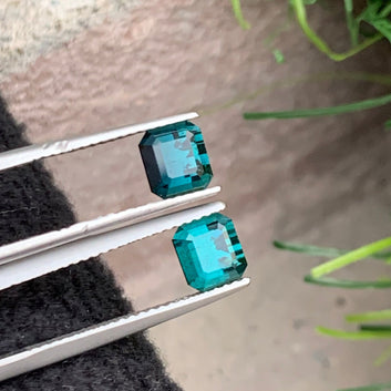 2.45 Carats Natural Blue Tourmaline Pair, Greenish Blue Earrings Pair Emerald Shape