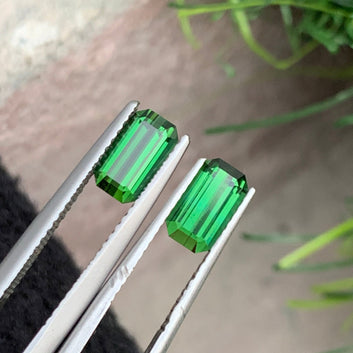 1.95 Carats Loose Green Tourmaline Pair, Green Gemstone Pair Emerald Shape