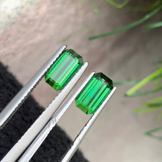 1.95 Carats Loose Green Tourmaline Pair, Green Gemstone Pair Emerald Shape