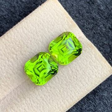 9.95 Carats Natural Green Peridot Pair with Cushion Cut, Natural Peridot for Earrings