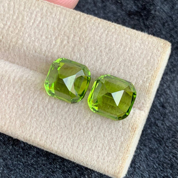 9.95 Carats Natural Green Peridot Pair with Cushion Cut, Natural Peridot for Earrings