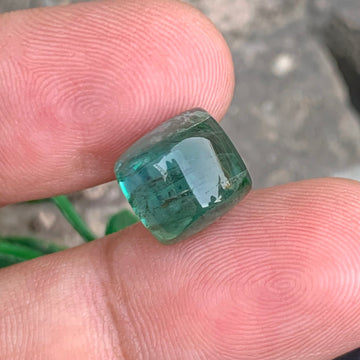 7.79 Carats Natural Bluish Green Tourmaline Cabochon with Rectangular Cut from Afghanistan