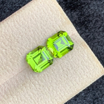 4.05 Carats Natural Peridot Pair with Asscher Cut, Olive green Peridot Pair for Earrings