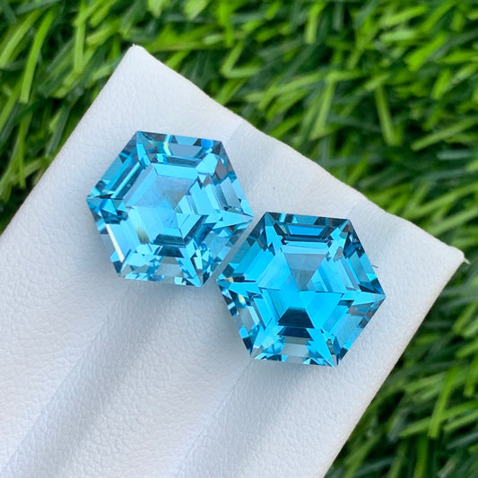 Swiss blue topaz Pair for Earrings, Hexagonal Shape Topaz Pair 18.10 Carats