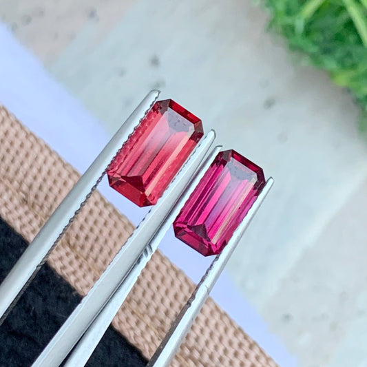 3.60 Carats Pink Garnet Pair | Pinkish red Garnet Earring Pair | Emerald Shape