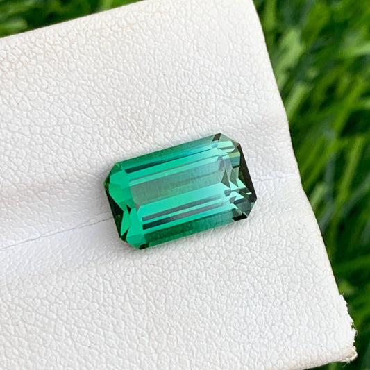 4.15 Carats Bluish Green Tourmaline – A Rare Emerald Cut Gemstone from Afghanistan