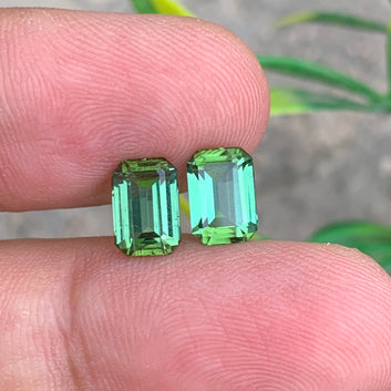 3.85 Carats Natural Bluish Green Tourmaline Pair with Emerald Cut | Afghan bluish Green Gemstone for Earrings