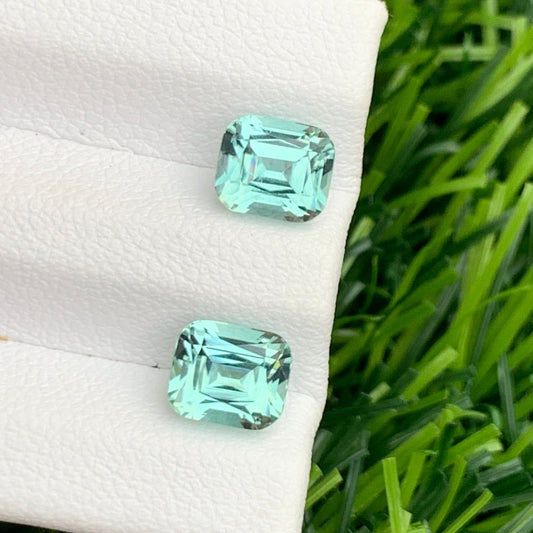 Stunning 3.00 Carats Mint Green Tourmaline Cushion-Cut Earrings