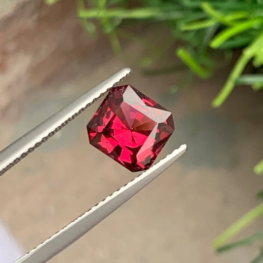 1.95 Carats Rhodolite Garnet, Red Garnet Gemstone in Asscher Shape