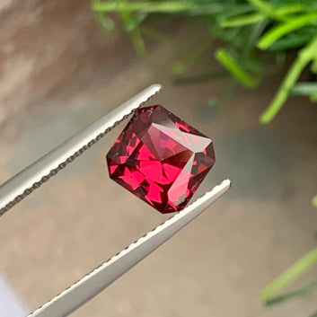 1.95 Carats Rhodolite Garnet, Red Garnet Gemstone in Asscher Shape