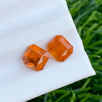 3.45 Carats Loose Hessonite Garnet Pair, Hessonite Earring Pair Emerald Cut