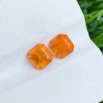 2.05 Carats Loose Hessonite Garnet Pair, Hessonite Earring Pair Asscher Cut