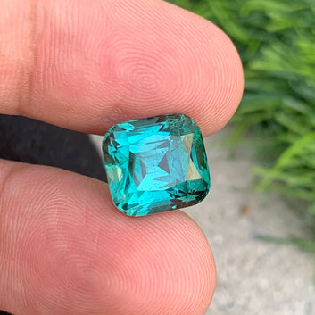 Bluish Green Tourmaline from Afghanistan, Cushion Cut 9.05 Carats