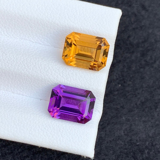 5.90 Carats Reverse Amethyst Citrine Pair for Jewelry, Emerald Shape