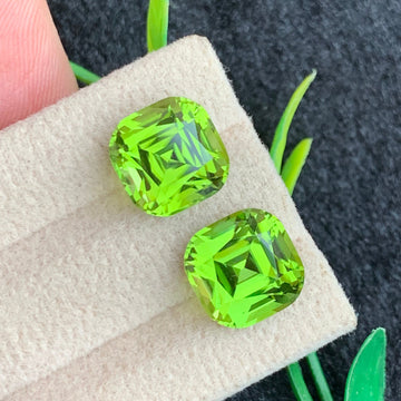11.50 Carats Natural Green Peridot Gemstone Pair – Cushion Cut | Origin Pakistan