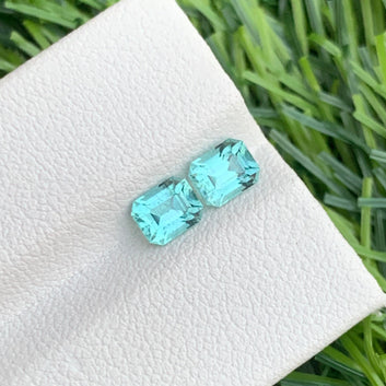 1.35 Carats Greenish Seafoam Tourmaline Pair, Emerald Shape from Afghanistan