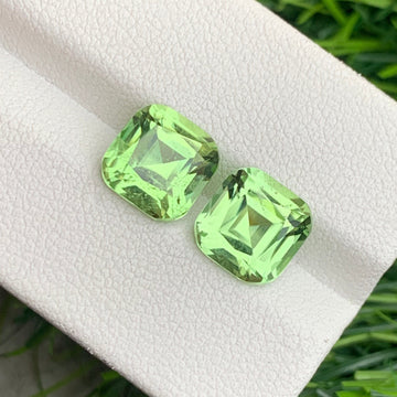7.00 Carats Light Green Peridot Gemstone pair with Cushion Cut, Matching Peridot for Earrings