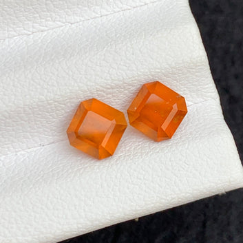 2.45 Carats Loose Hessonite Garnet Pair, Orange Garnet Pair Asscher Shape