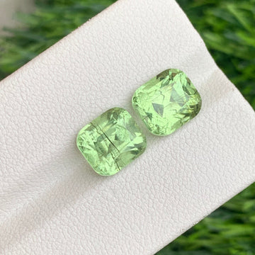 7.50 Carats Fine Green Rutile Green Peridot Gemstone pair with Cushion Cut from Pakistan