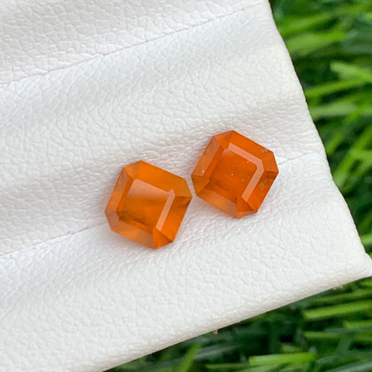 2.45 Carats Loose Hessonite Garnet Pair, Orange Garnet Pair Asscher Shape