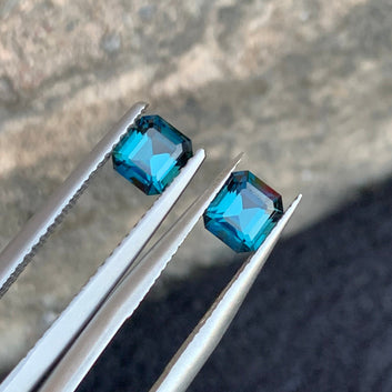 Ink Blue Tourmaline Pair for Earrings, Emerald Cut 1.20 Carats