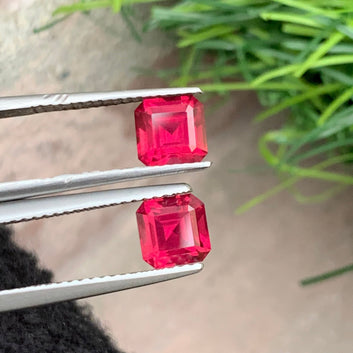 2.60 Carats Pink Loose Garnet Pair | Pinkish red Earring Pair | Asscher Shape