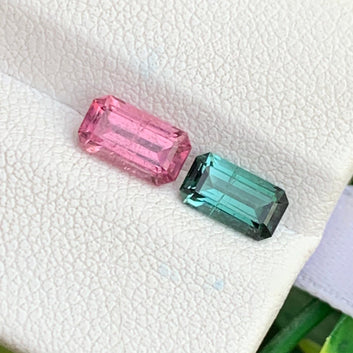 1.75 Carats Unmatched Tourmaline pair  with Emerald Cut, Reverse Tourmaline Pair