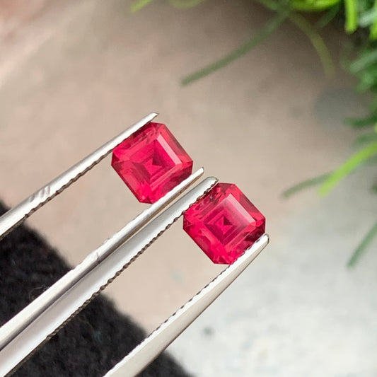 2.60 Carats Pink Loose Garnet Pair | Pinkish red Earring Pair | Asscher Shape