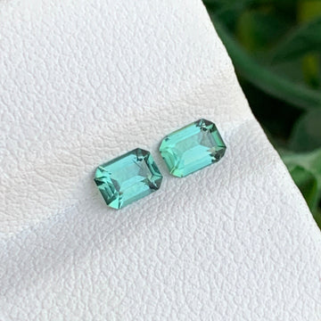 0.60 Carat Mint Green Tourmaline Pair with Emerald Cut, Mint Green Earrings Pair