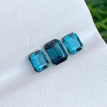 Loose Blue Tourmaline Ring Set, Emerald Cut 1.45 Carats